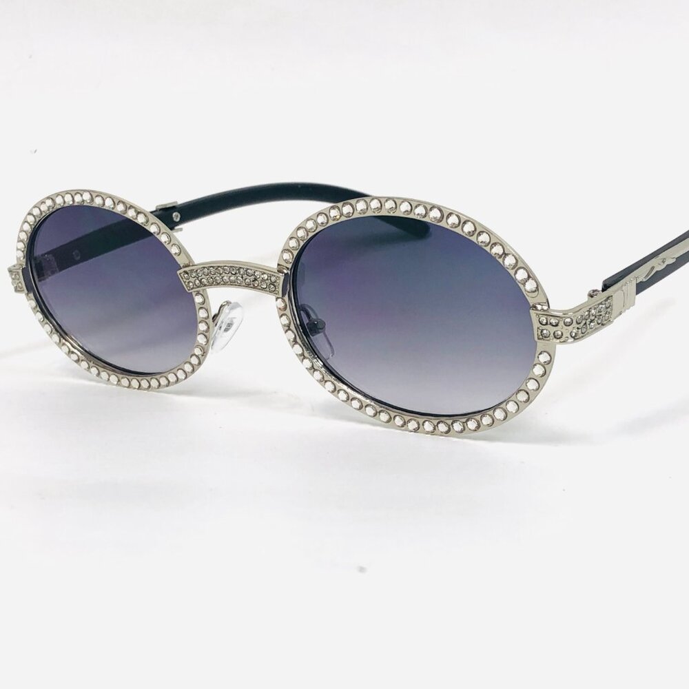 Men Hip Hop Sunglasses Oval Silver Black Lens Street Fashion Metal Lentes Gafas